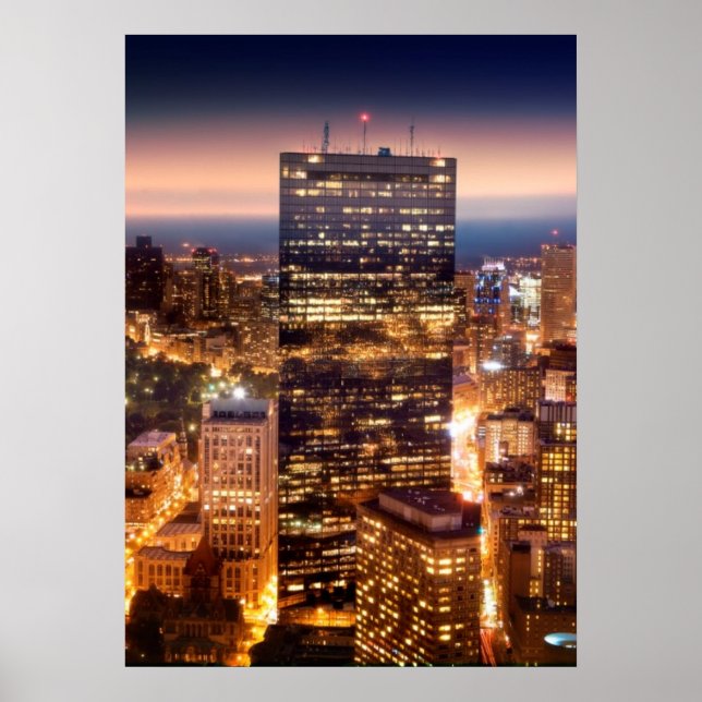 Übersicht über Boston nachts Poster (Vorne)