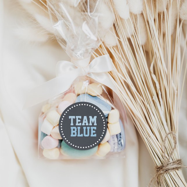 Übersicht über das Baby-Gender-Team Blue Chalkboar Runder Aufkleber (Von Creator hochgeladen)