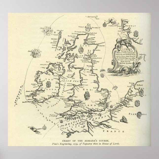 Übersicht über den Verlauf der spanischen Armada Poster (Vorne)