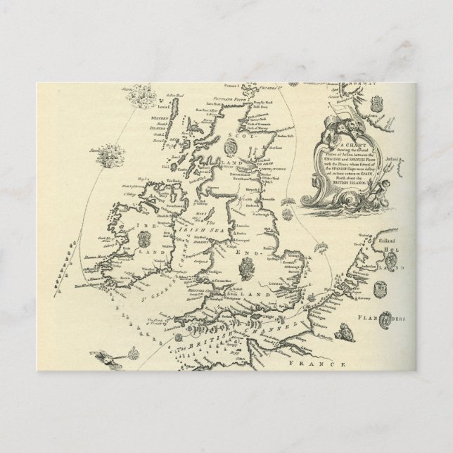 Übersicht über den Verlauf der spanischen Armada Postkarte (Vorderseite)