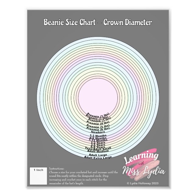 Übersicht über die Größe der Beanie für die Ausbil Fotodruck (Vorne)