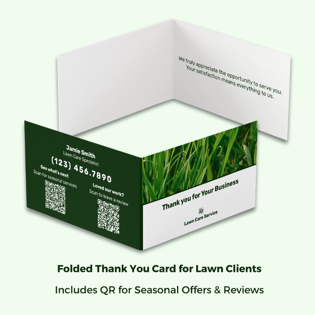 Übersicht über die Pflegeabläufe dank Ihrer Visite (Folded 3.5x2 Horizontal – Lawn Care Thank You Card)