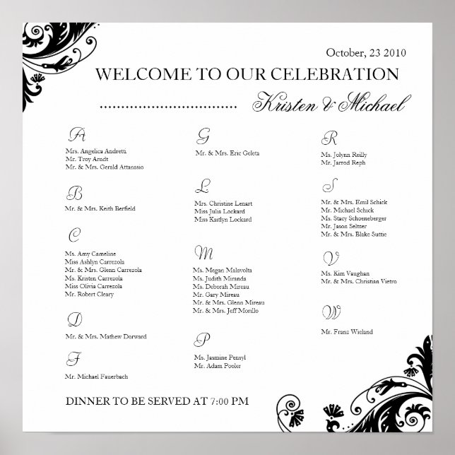 Übersicht über die Sitzanordnung Poster (Vorne)