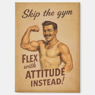 Überspring das Gym Flex mit Haltung Retro Kraftman Magnet