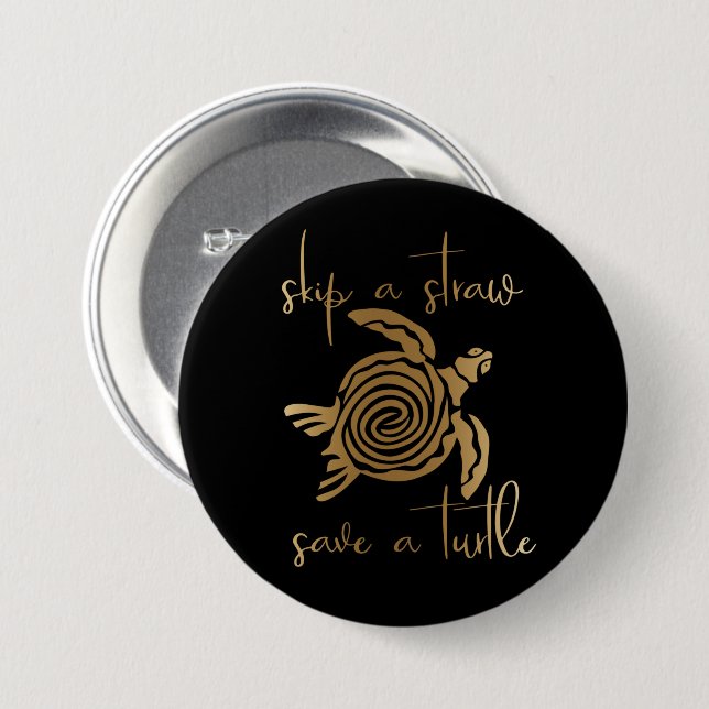 Überspringen eines Strohs Rette eine Turtle Gold Button (Vorne & Hinten)