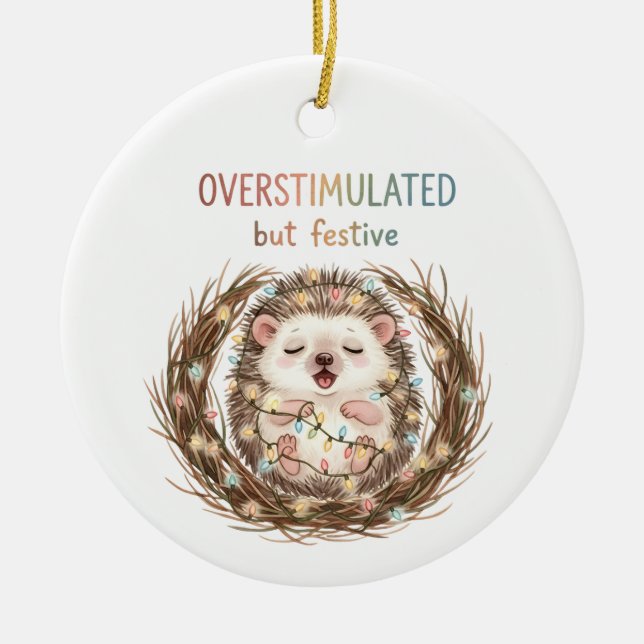 Überstimulierter aber festlicher Igel Keramik Ornament (Vorne)