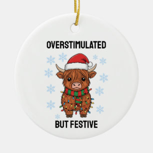 Überstimulierter aber festlicher Kuh-Weihnachten Keramik Ornament