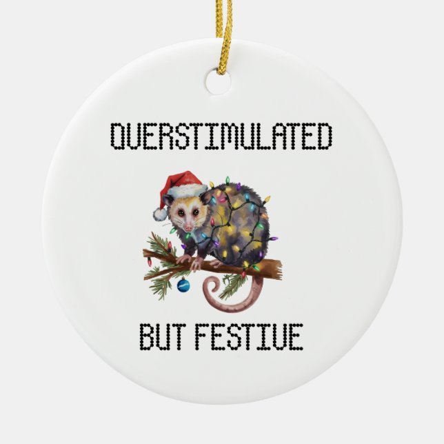 Überstimulierter aber festlicher Possum  Keramik Ornament (Vorne)