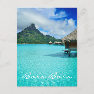 Überwasser-Bungalow, Bora Bora vertikale Textkarte Postkarte