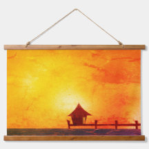 Überwasser-Bungalow-Hütte Holz-Wandteppich