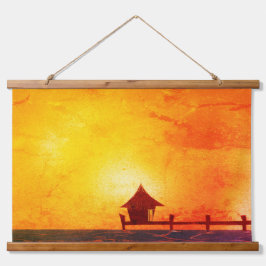 Überwasser-Bungalow-Hütte Holz-Wandteppich Wandteppich Mit Holzrahmen