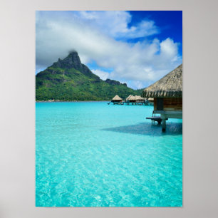 Überwasser-Bungalows auf Bora Bora vertikales Post Poster