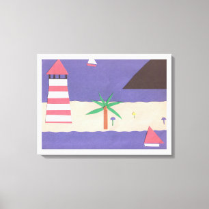 überzogene Canvas mit Leuchtturm und Segelbootszen Leinwanddruck
