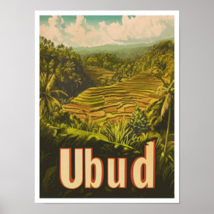 Ubud Bali Indonesia Vintage Travel Illustration Poster