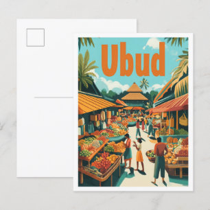 Ubud Bali Indonesia Vintage Travel Illustration Postkarte