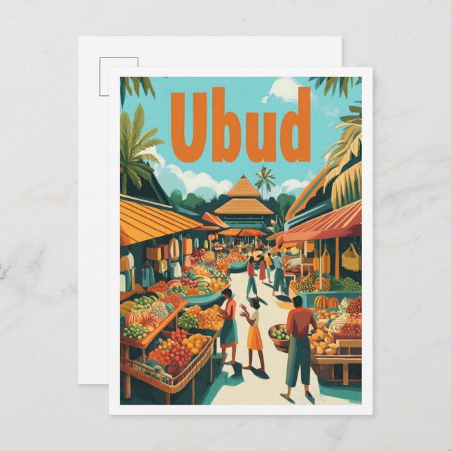 Ubud Bali Indonesia Vintage Travel Illustration Postkarte (Vorne/Hinten)