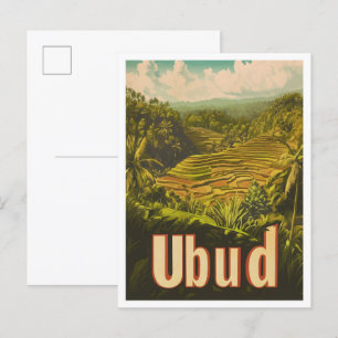 Ubud Bali Indonesia Vintage Travel Illustration Postkarte