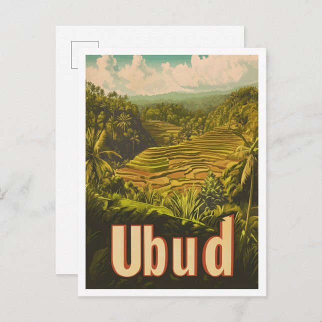 Ubud Bali Indonesia Vintage Travel Illustration Postkarte (Vorne/Hinten)