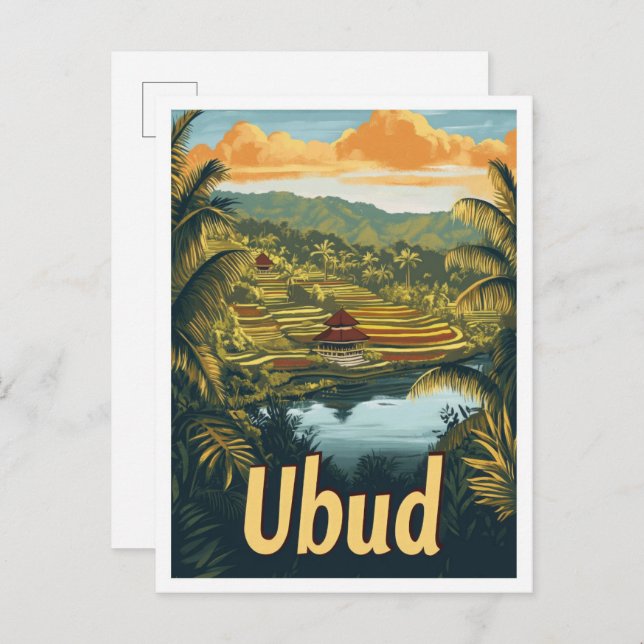 Ubud Bali Indonesia Vintage Travel Illustration Postkarte (Vorne/Hinten)