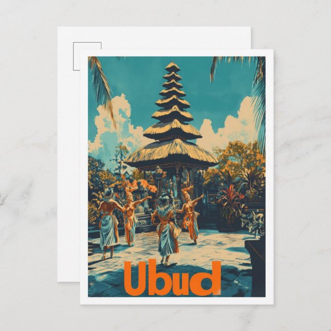 Ubud Bali Indonesia Vintage Travel Illustration Postkarte (Vorne/Hinten)