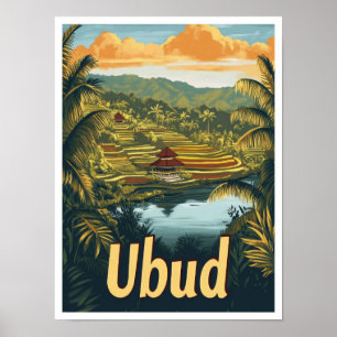 Ubud Bali Indonesien Vintage Reiseillustration Poster