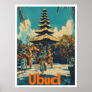Ubud Bali Indonesien Vintage Reiseillustration Poster