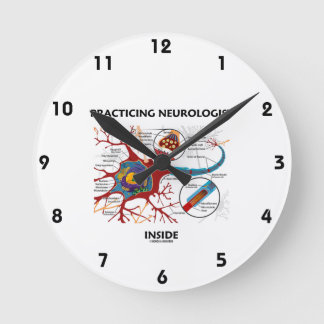 Übung des Neurologen im Inneren (Neuronensynapse) Runde Wanduhr