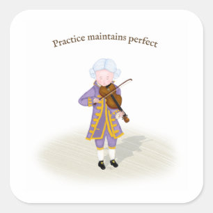 Übung hält die perfekte Mozart-Geigenschaft aufrec Quadratischer Aufkleber