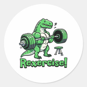 Übung! Niedlich Gym T-Rex Pun Runder Aufkleber