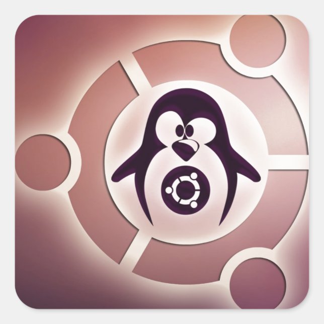 Ubuntu Linux Circle of Friends Logo mit Tux Quadratischer Aufkleber (Vorderseite)