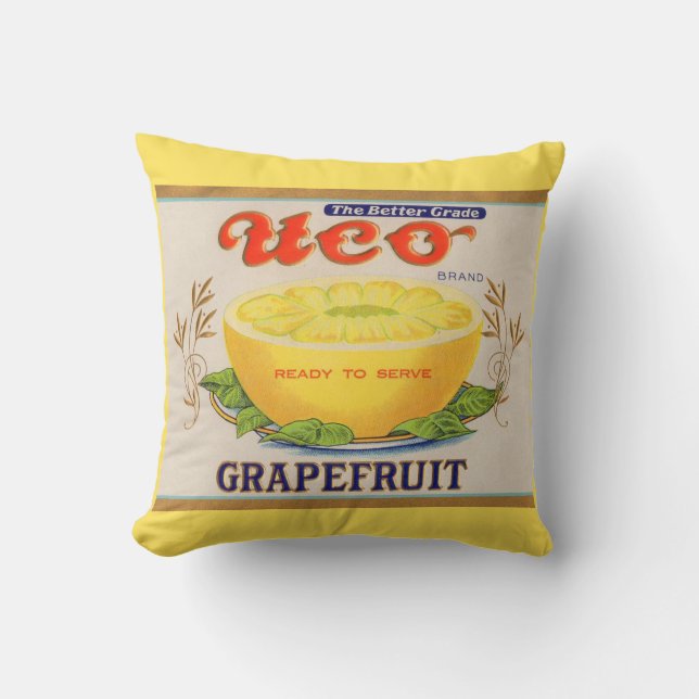 Uco-Markenzeichen Grapefruit-Zeichen der 30er Jahr Kissen (Vorderseite)