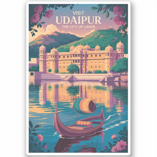 Udaipur India City Palace Illustration Travel Art Aufkleber (Vorderseite)