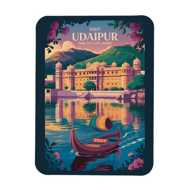 Udaipur India City Palace Illustration Travel Art Magnet (Vertikal)