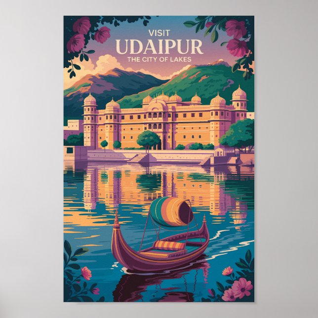 Udaipur India City Palace Illustration Travel Art Poster (Vorne)