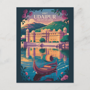 Udaipur India City Palace Illustration Travel Art Postkarte