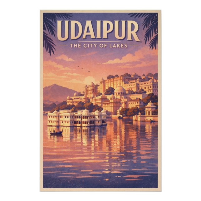 Udaipur, India, in a classic retro travel Poster (Vorderseite)