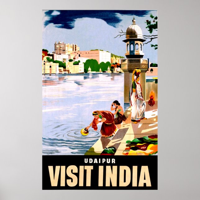 Udaipur, Indien. Frauen am See. Vintage Poster (Vorne)