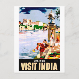 Udaipur, Indien. Frauen am See. Vintage-Reise Postkarte