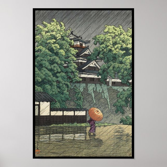 Udo Tower, Schloss Kumamoto im Regen Kawase Hasui Poster (Vorne)