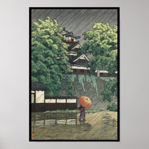 Udo Turm, Kumamoto-Schloss im Regen Kawase Hasui Poster
