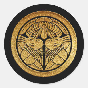 Uesugi Kamon Uesugi Sasa in Gold Runder Aufkleber