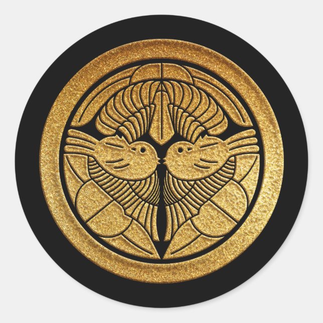 Uesugi Kamon Uesugi Sasa in Gold Runder Aufkleber (Vorderseite)