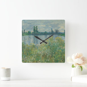 Ufer der Seine von Claude Monet Quadratische Wanduhr