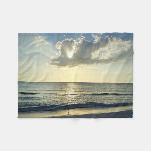 Ufer-Sonnenaufgang-Stille Fleecedecke (Vorderseite (Horizontal))
