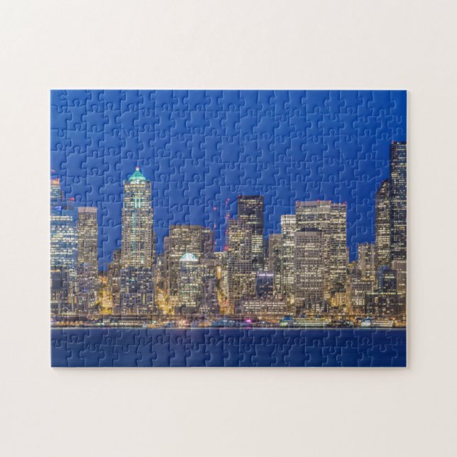Ufer und Downtown Skyline bei Twilight Puzzle (Horizontal)