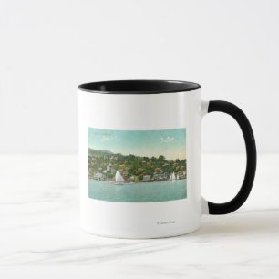 Ufergegend-Ansicht der Stadt, Segel-Boote Tasse