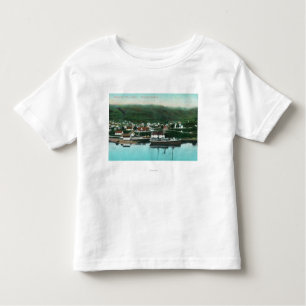 Ufergegend-Ansicht der Stadt und des Dampfers Kleinkind T-shirt