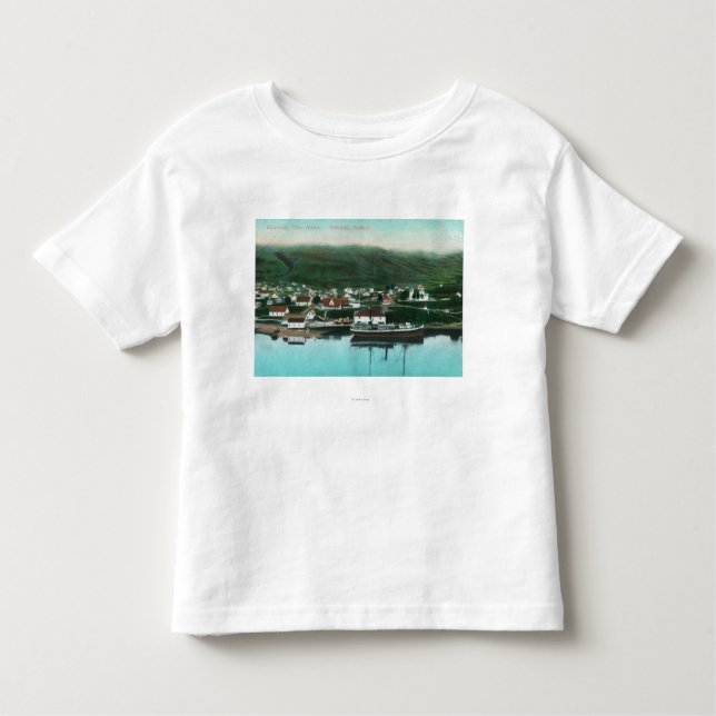 Ufergegend-Ansicht der Stadt und des Dampfers Kleinkind T-shirt (Vorderseite)