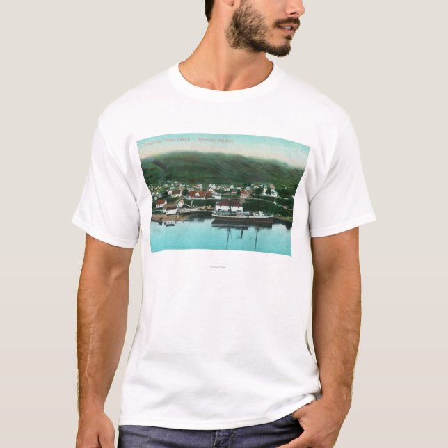 Ufergegend-Ansicht der Stadt und des Dampfers T-Shirt (Vorderseite)