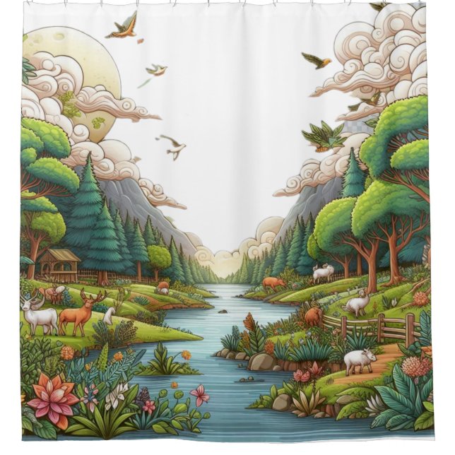 Ufergesteine und Wasserduschvorhang Duschvorhang (Vorderseite)